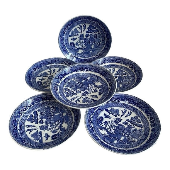 Set of 6 Antique W. Ridgway Semi China Plates Blue Willow Pattern England Plates - Picture 5 of 5